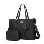 MOSISO Laptop Tote Bag Compatible with MacBook Air 15 inch M2 A2941 2023/Pro 16 2023-2019, 15-15.6 inch Notebook, PU Leather Travel Work Briefcase with Detachable Bowknot & Small Purse,Black