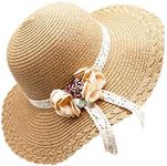 Bienvenu Little Girl Kids Summer Straw Hat Wide Brim Floppy Beach Sun Visor Hat - brown - One Size