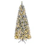 Asinse 7ft Pre-Lit Slim Snow Flocked Christmas Tree - Premium Artificial Hinged Xmas Tree with 320 Chasing LED Lights, White Heavy Snow Flocking, 850 Branch Tips, Pine Needles, Easy Assembly