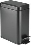 mDesign Small Modern 1.3 Gallon Rectangle Metal Lidded Step Trash Can, Compact Garbage Bin with Removable Liner Bucket and Handle for Bathroom, Kitchen, Craft Room, Office, Garage - Black