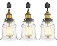 Kiven 3 Pack H-Track Lighting Kitchen Pendant Light - Clear Glass Shade Industrial Hanging Lamp, UL Listed-Cord lengths 12 inch.