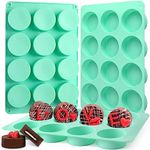 Actvty Round Chocolate Cookie Molds, 3 Pieces 12-Cavity Cylinder Chocolate Silicone Molds for Covered Oreo, Cookies Candy Jelly Mini Cakes and Muffin Baking(Green)