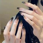 Secret Lives Trendy Premium Black color with Semi Transparent Bottom 24 PCS Press on Nails Set with Kit, Nails are Reusable & Unbreakable.