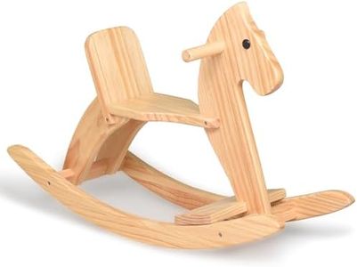 KRAND Rocking Horse Wooden Ride On Toy for Kids Classic Design Rocking Horse with Pedal and Safe Backrest Fine Workmanship(Classic, Natural)