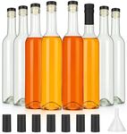 HINGWAH 16 OZ Clear Glass Bottles with Cork Lids and PVC Shrink Capsules, 500 ML Wine Bottles with Caps, Empty Home Brewing Bottles for Wine Making, Limoncello, Liquor, Juices, Beverages (8 Pack)