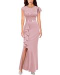 MISSMAY Women's Elegant Floral Lace Ruffle Design Bridesmaid Formal Maxi Dress, D-pink, Large