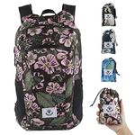 4Monster Water Resistant Foldable Backpack, Packable Hiking Daypack, Ultralight Travel Backpack, Suitable for Outdoor Sports, Camping, Backpacking, Shopping Flower Pink-16L