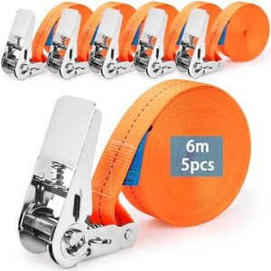 SAMISO Correa de Amarre con Trinquete,Ajustable Cinchas de Amarre con Hebilla,Correas de Amarre Correas de Trinquete Cinturón de Amarre con Hebilla (2.5cm x 6m) Capacidad de Carga 800kg