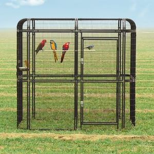 walnest Large Walk-in Cage 87-inch Heavy Duty Bird Cage Outdoor Aviary Parrot Cage Wide Flight Metal Birdcage with Stand for Macaw Budgie Conure Lovebird Parakeet Cockatiel, 7.22x5.25x6.8ft, Black