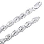 7.5mm Large .925 Sterling Silver Diamond-Cut Twisted Rope Chain Necklace, 30 inches + Gift Box