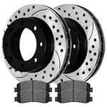 AutoShack Front Drilled and Slotted Brake Rotors Black and Ceramic Pads Set Pair of 2 Driver and Passenger Side Replacement for 2008-2012 Ford F-250 Super Duty F-350 Super Duty V8 4WD SCD1333-R64126LR