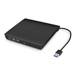 External CD/DVD Drive for Laptop, USB 3.0 Ultra-Slim Portable Burner Writer Compatible with Mac MacBook Pro/Air iMac Desktop Windows 7/8/10/XP/Vista (Black)