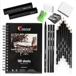 Complete Drawing Kit with Sketchbook - 8 Drawing Pencils and Sketch Pencils, 3 Charcoal Pencils, 1 Graphite Pencil, 2 Charcoal Sticks, 100 Page Sketch book and Accessories