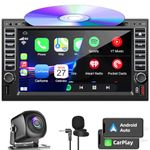 Double Din Car Stereo Radio With CD/DVD Player, Voice Control Carplay & Android Auto, 7 inch Car Audio With HD Touchscreen, Bluetooth, Mirror Link, Backup Camera, SWC, FM/AM, USB/SD, A/V Input (Black)