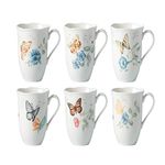 Lenox 892798 Butterfly Meadow 6-Piece Mug Set, Porcelain, White