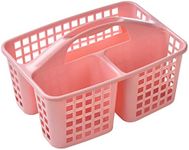 ALINK Plastic Shower Caddy Basket with Compartments, Portable Divided Cleaning Supply Storage Organizer with Handle for College Dorm Bathroom - Pink