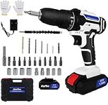 21V Cordless Power Drill Set,Impact Drill Screwdriver with 2 Speed,25+1 Torque 3/8" Keyless Chuck Driver,Electric Drill with LED Light,1.5AH Li-ion Battery,Fast Charger,26 Accessories,1 Kitbox