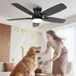 Low Profile Ceiling Fan with Light and Remote, Ventilateur Plafond Avec Lumiere, Ceiling Fans for Bedroom with Dual-Color Blade, 42 Inch Black/Brown Flush Mount Fan, Quiet, Dimmable, 3 CCT, 6 Speed