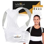 LyfeFocus S1 Premium Invisible Breathable Back Posture Corrector for Men & Women - Upper Back Support Brace & Straightener - Effective Posture Correction for Neck, Shoulder & Back Pain (White, Large)