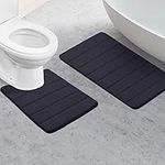 HOUYOMICS Bath Mat Set 2 Piece Bathroom Mat Ultra Soft Non Slip Large Memory Foam Bathroom Rug Super Water Absorbent Bathroom Floor Mat Machine Washable Toilet Mat- (Grey, U60*60+60 * 86cm)