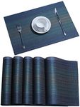 Bhaguji Rectangular Heat-Resistant Woven PVC Vinyl Stain Resistant Placemat for Dining Table - Easy to Clean - Set of 6 Pieces (Berry Blue)