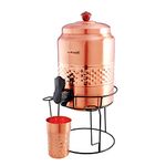 Dr. WaterR Pure Copper Water Dispenser Matka with Stand, Ideal for Home Kitchen/Reception/Office (Dispenser with Stand + 1 Glass)