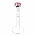 Gekko Body Jewellery BioFlex Labret Tragus Bar Lip Stud with Pink Press Fit 2mm Gem - 1.2mm x 6mm