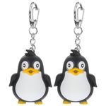 Happyyami 2pcs Penguin Keychains LED Light Up Glow Key Chain Metal Animal Luminous Sound Keyring Car Bag Accessory for Family Friends Penguin Lover Couple Black