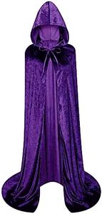 Unisex Full Length Hooded Robe Cloak Long Velvet Cape Cosplay Costume, Purple