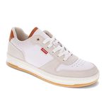 Levi's Mens Drive Lo 2 Vegan Leather Casual Lace Up Sneaker Shoe, White/Cement/Tan, 10.5