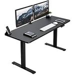 VIVO Electric Height Adjustable 152cm x 61cm Memory Stand Up Desk, Black Solid One-Piece Table Top, Black Frame, Standing Workstation with Preset Controller, 1B Series, DESK-KIT-1B6B