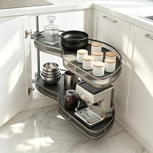 Blind Corner Cabinet Pull Out Organizer 12 14 16 18 Inch, 2 Tier Kitchen Cabinet Organizer, Heavy Duty Adjustable Lazy Susan Shelf with Soft Close, Left or Right Mount for Blind Corner Cabinets