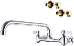 GIMILI Wall Mount Commercial Sink Faucet with 12” Swivel Spout Polish Chrome Brass Utility Sink Faucet for Kitchen Laundry Restaurant Industrial Compartment Sink（Include 90 Degree Adapters）