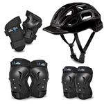 Jaspo Tyro Complete Protective Gear Set for Kids | Helmet with Knee Pads, Elbow Pads & Wrist Guards for Skating, Cycling & Skateboarding(Black) (6-14 Years)