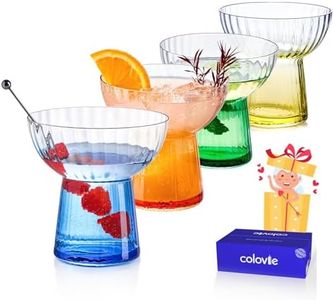 ColoVie Martini Glasses, Cocktail Glasses set of 4, Stemless Margarita Glasses, Crystal Bar Glass, Shrimp Cocktail Glassware, Colored Drinking Glasses, Housewarming Birthday Gift, 13oz