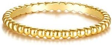 GNIRTSI Gold Beaded Ring for Women 2MM Tiny Full Ball 14K Gold Plated Minimalist Stack Thin Band Finger Jewelry Size 8