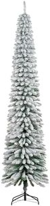 HOMCOM 9 FT Snow-Flocked Artificial Christmas Tree, Slim Pencil Xmas Tree with Realistic Branches, Metal Base, Green