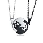 FLHEART Cat Puzzle Matching Necklace - 2 Pieces Stainless Steel Pet Yin Yang Couple Puzzle Pendant Jewellery for Men Women Teens,Animal Lover Gift for Friendship