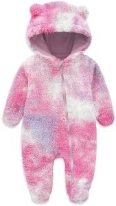 Jimonda Baby Tie Dye Snowsuit Winter Fleece Jumpsuit 0-18 Months, 100% Polyester Hooded Clothes with Bear Ears, Warm Footed Soft Outerwear for Infant Boys Girls