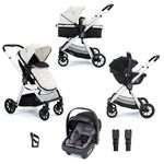 Babymore Mimi Travel System Coco i-Size Car Seat Silver - 3 in 1 Pram Pushchair, Easy Folding & Convertible Carrycot to Pushchair Seat, Universal Car Seat Adaptors, Foot Muff, Rain Cover & Cup Holder