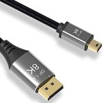 CableDeconn Mini DP to DisplayPort 8K Cable 8K(76804320)@60Hz 4K@144Hz DisplayPort 1.4 Bi-Directional Transmission DisplayPort to Mini DisplayPort 8K Cable 1M