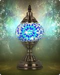 Turkish Moroccan Lamp with Bronze Base - Yarra Decor Handmade Tiffany Mosaic Glass Lamps Portable Bedside Lamps with Rechargeable Battery 2000mAh (LED Bulb Included)