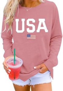 Dressmine Womens 4Th of July Shirts Casual Long Sleeve Sweatshirt Pattern Graphic Tees Knit Pullover Deep Pink XX-Large