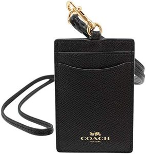 Coach ID Lanyard Badge Holder in Crossgrain Leather (Black/Gold)