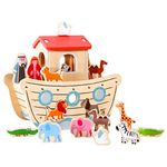 SOKA Wooden Noah’s Ark Animal Boat Shape and Blocks Sorter Developmental Puzzle Activity Toy Playing Set Miniature Display Model Figures for Kids Children Girls Boys Ages 3 year old +