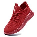 FUJEAK Men's Lightweight Breathable Casual Comfortable Slip on Fitness Sport Fashion Athletic Sneakers Red 8 UK