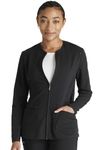 Cherokee Women Zip Scrub Jacket with 2 Pockets and Shirttail Hem Knit Sleeve CK356A, Black, Large