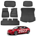 BASENOR 6PCS Right Hand Drive Tesla Model 3 Floor Mats Full Set Mats All-Weather Anti-Slip Waterproof 3D Frunk Trunk Liner Front Rear Cargo Liner Mat Accessories fit Model 3 RHD 2023 2022 2021