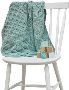 Aran Woollen Mills Supersoft Merino Knit Patch Cot Throw 22" x 32" (Sea Foam Green)
