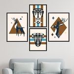 NoWorries African tribal masks Paintings for wall decoration/framed posters for home and office decor (Theme - scandinavian) illustration Design (13x19inches) Multicolor, Set of 4